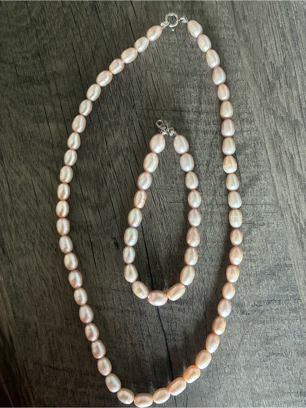 Freshwater Pearl Necklace and Bracelet Set - Pink Pearlescent